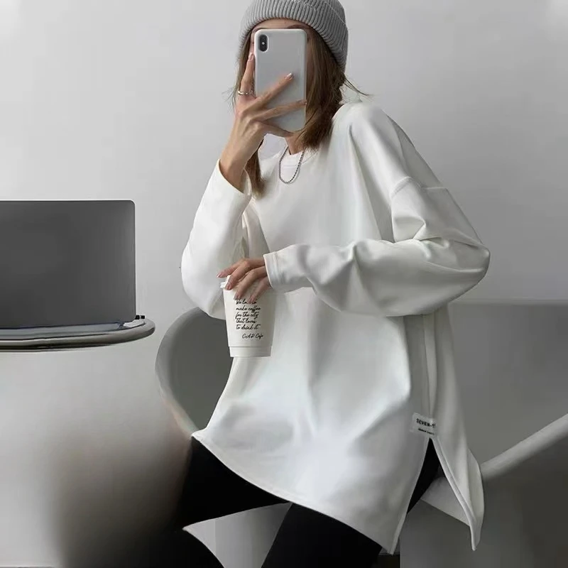 8002【开叉小标】2025春季新款 中长款T恤内搭 洋气宽松上衣T恤