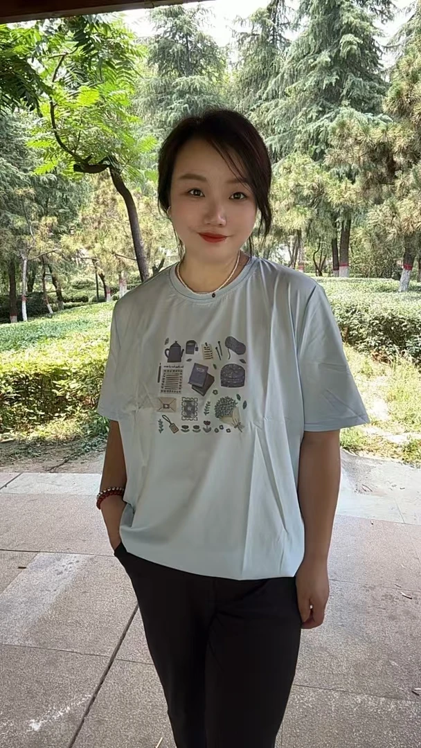 【楠楠家】新款韩版简约时尚卡通图案半袖女夏季休闲宽松5089