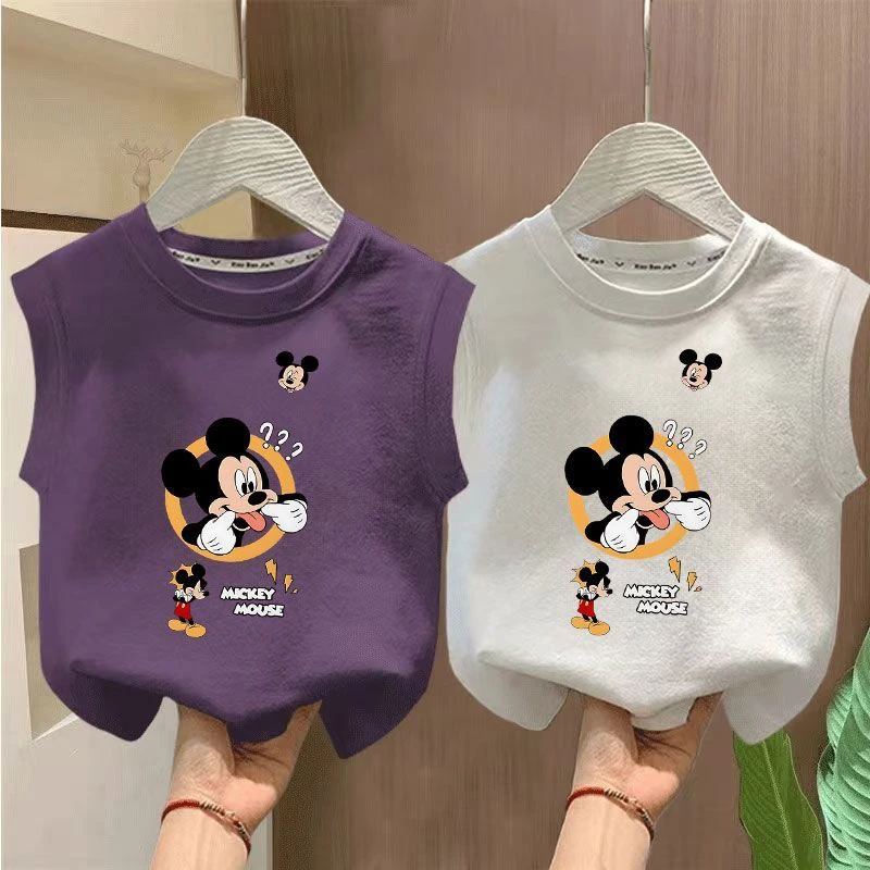 夏季纯棉童装背心可爱宝宝卡通米奇T恤儿童新款男童百搭无袖上衣t
