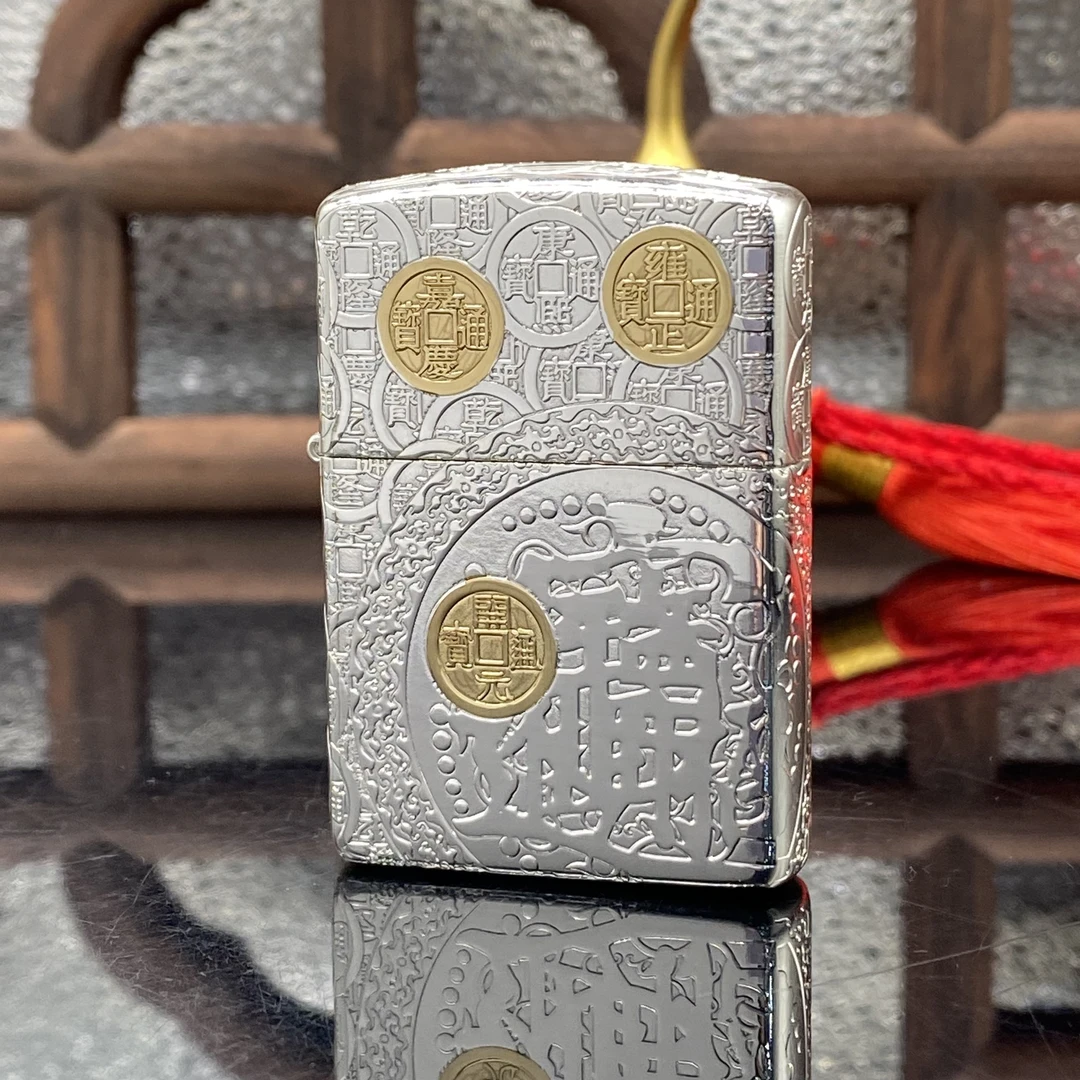 ZIPPO/之宝打火机 招财进宝 盔甲亮银鎏金【小飞火机】DYJ1