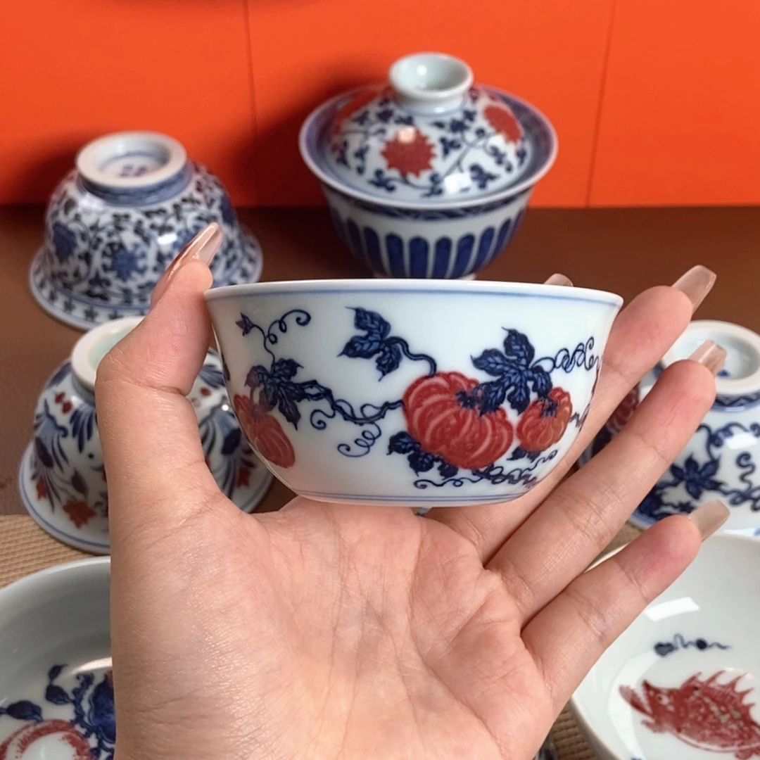阳春白雪釉里红南瓜缸杯
