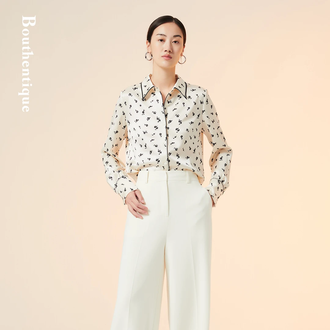 Bouthentique清新雅韵尖领醋酸长袖衬衣22