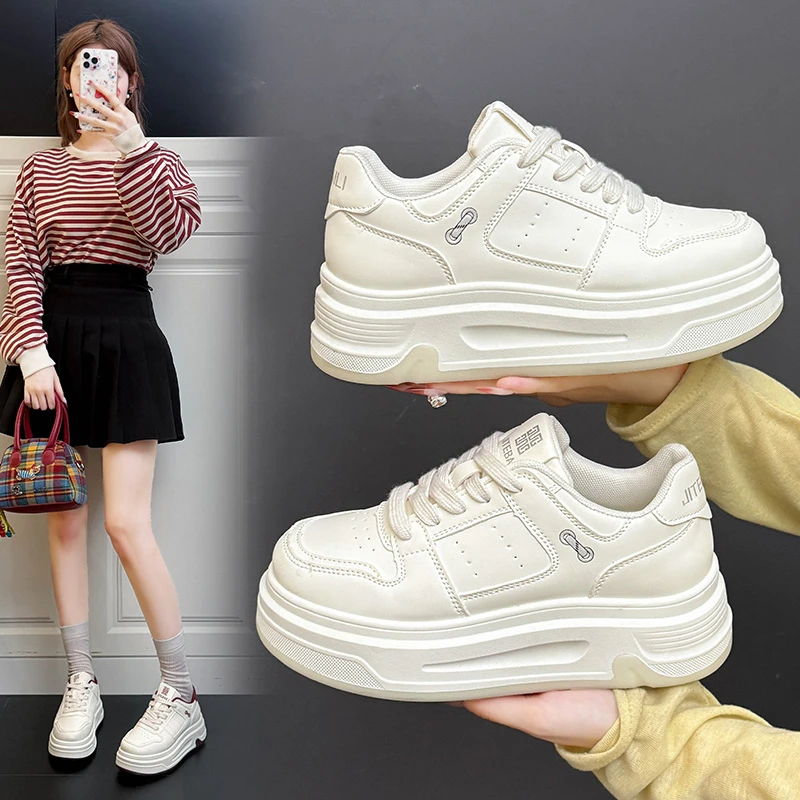 厚底增高百搭小白鞋女2025秋季新款百搭潮流ins轻便休闲板鞋066