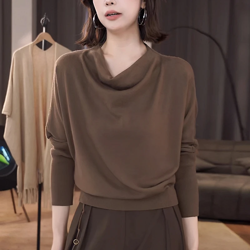2025早秋新款女薄款毛针织衫慵懒高级感减龄收腰显瘦蝙蝠袖上衣