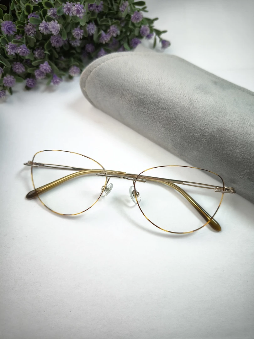 V508玳瑁豹纹猫眼显瘦高级无框眼镜高颜值百搭气质近视配度数女