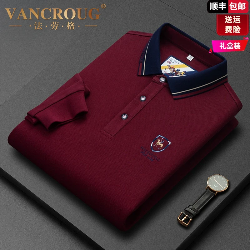 法劳格男士长袖T恤春秋款商务休闲刺绣翻领宽松男装POLO衫时尚