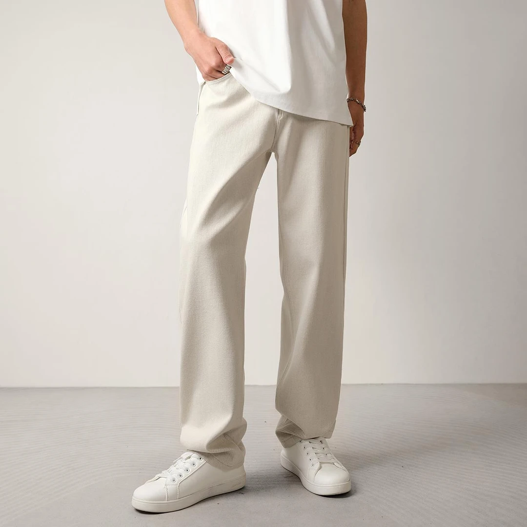 高级感白色弹力牛仔裤男宽松垂感直筒潮流百搭休闲长裤子百搭潮牌