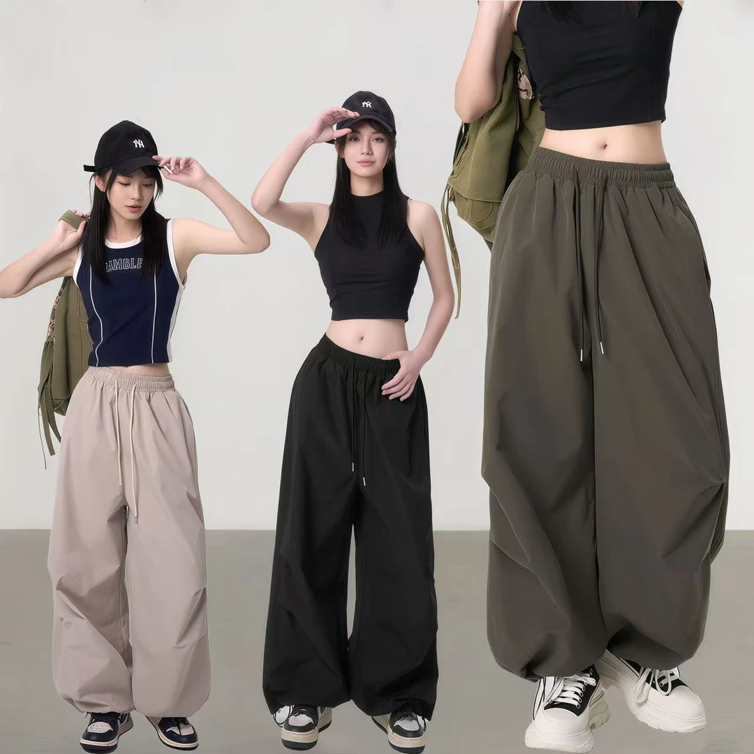 透气夏季长裤阔腿裤哈伦裤休闲裤薄款凉感美式伞兵裤