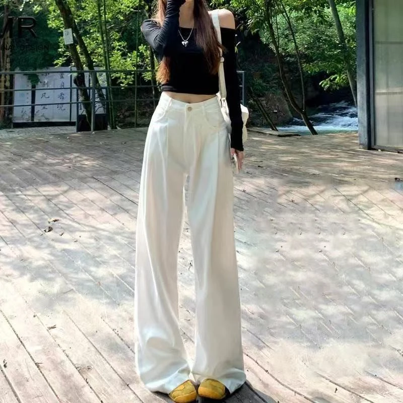 【现货运费险/送腰带】夏季新款高腰显瘦白色薄款阔腿宽松牛仔裤女