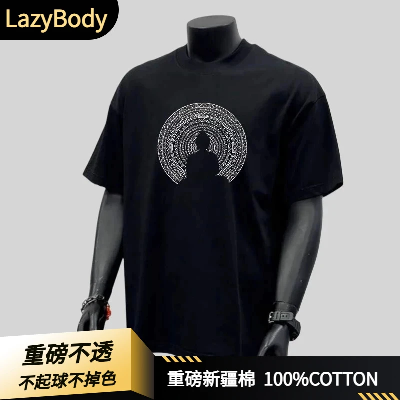 长绒棉短袖T恤男2025夏季新款潮牌重磅纯棉抗皱休闲免烫简欧风t恤