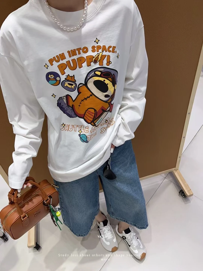 欧货长袖圆领萌趣韩版卡通百搭T恤衫