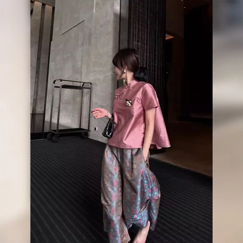 独特高级感气质穿搭新中式国风时尚短袖上衣套装裤女2025夏季新款