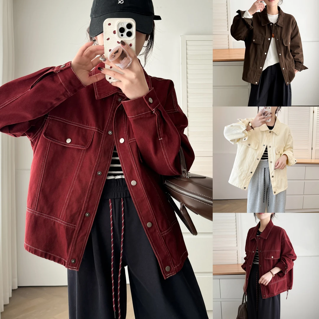 JIANAOBEN/简澳本大码洋气显瘦宽松翻领休闲工装牛仔外套夹克上衣