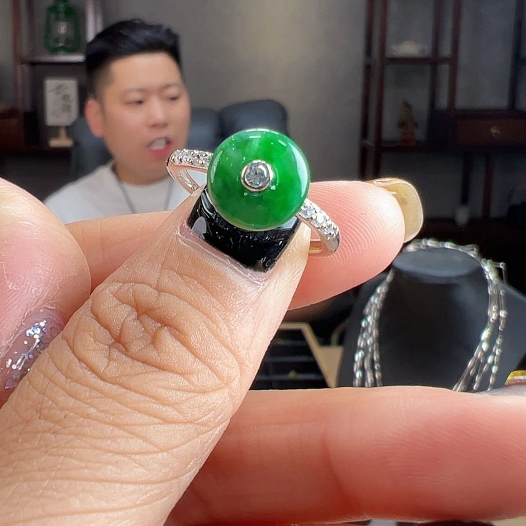 翡翠戒指银S925镶嵌戒指62