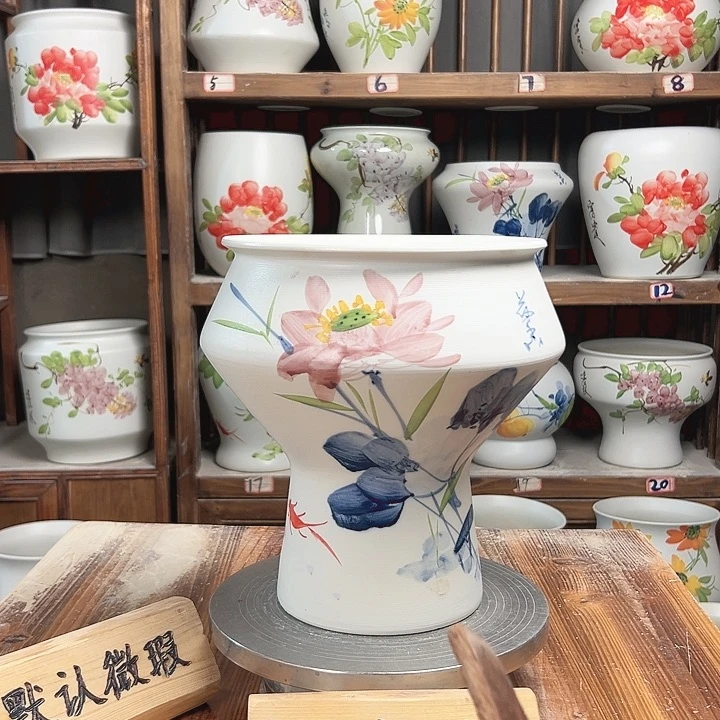 摆件高脚荷花新款陶瓷陶瓷