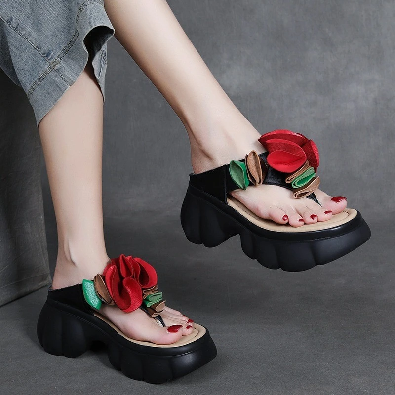 拖鞋女增高厚底外穿2025年夏季新款小个子高跟软底松糕沙滩凉鞋女