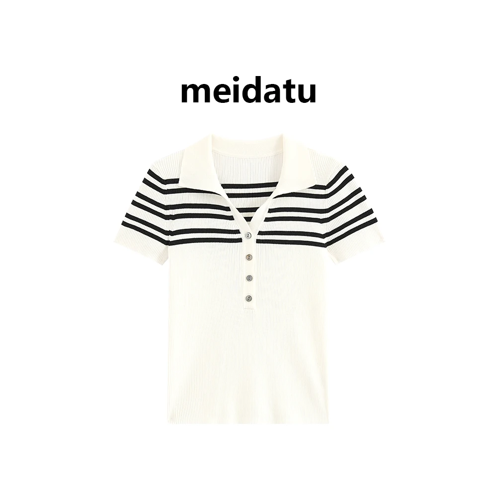 （随性T）韩系v领设计感条纹短袖（小个子版）CM529-H