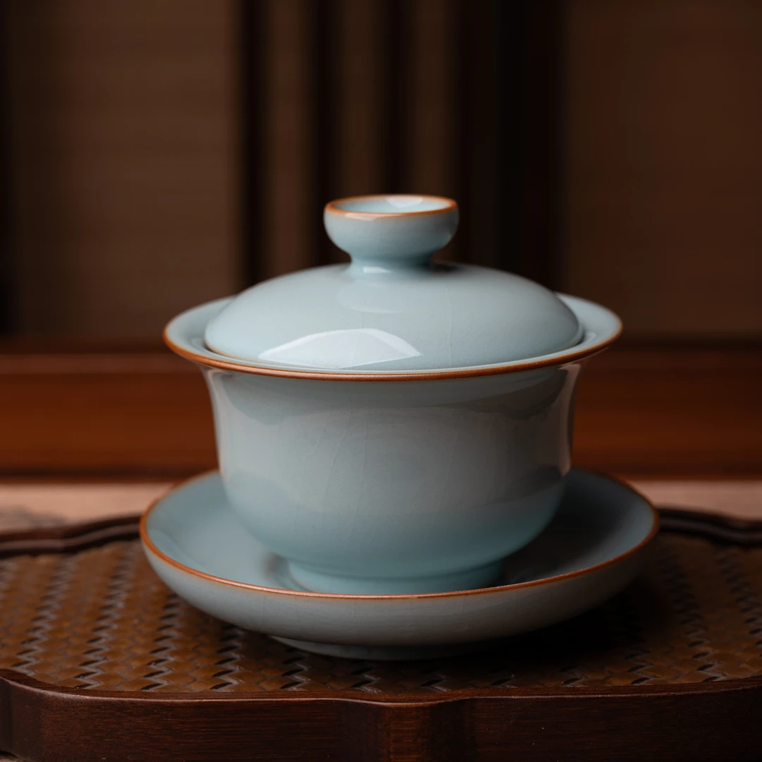 赵运圈支钉元宝盖碗165ml 手工汝窑盖碗茶具 运圈窑河南汝州汝瓷