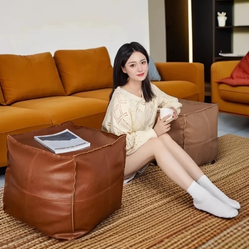 轻奢皮墩子客厅懒人沙发蒲团坐垫脚踏换鞋矮凳家用旧衣物收纳软凳