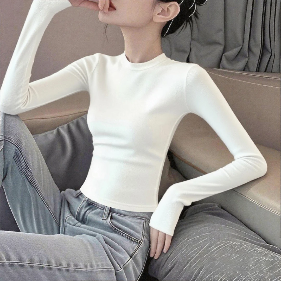 白色长袖t恤女2025新款爆款内搭半高领初秋冬百搭修身打底衫上衣