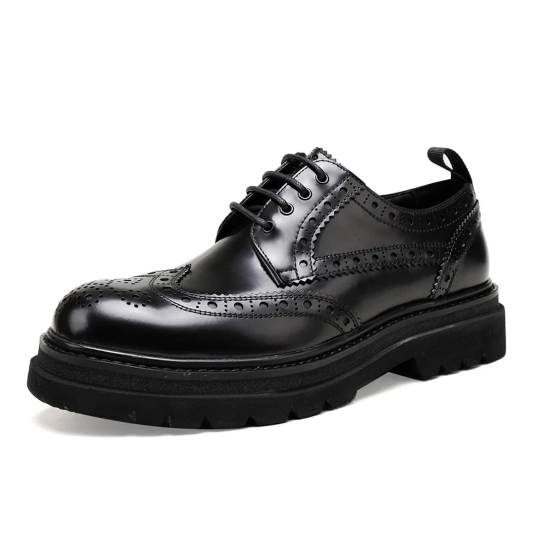 英伦风商务休闲皮鞋男时尚百搭布洛克雕花德比鞋男士真皮皮鞋