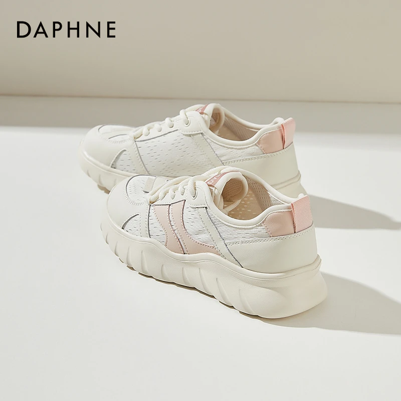 达芙妮厚底休闲鞋女鞋2025新款春夏网面透气小白鞋软底增高运动鞋