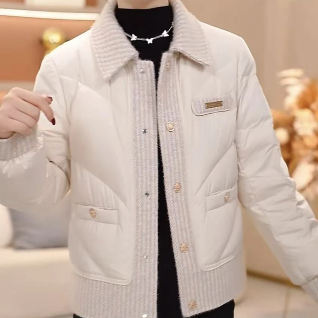 高级小香风免洗鸭绒拼接洋气羽绒服2025冬季新款加厚保暖显瘦外套