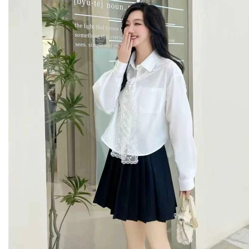 蕾丝披肩衬衫女短款2025春夏新时尚设计感气质显瘦韩系流行衬衣潮