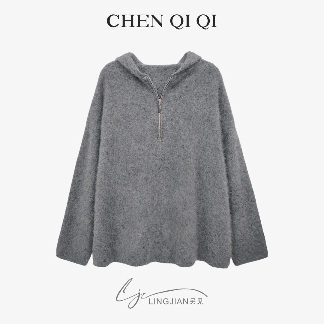【CHENQIQI】连帽拉链针织毛衣拉毛SY-5456