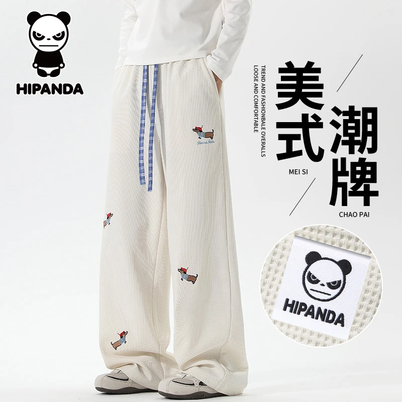 Hi Panda你好熊猫美式潮牌休闲裤男士秋季宽松直筒刺绣百搭长裤子