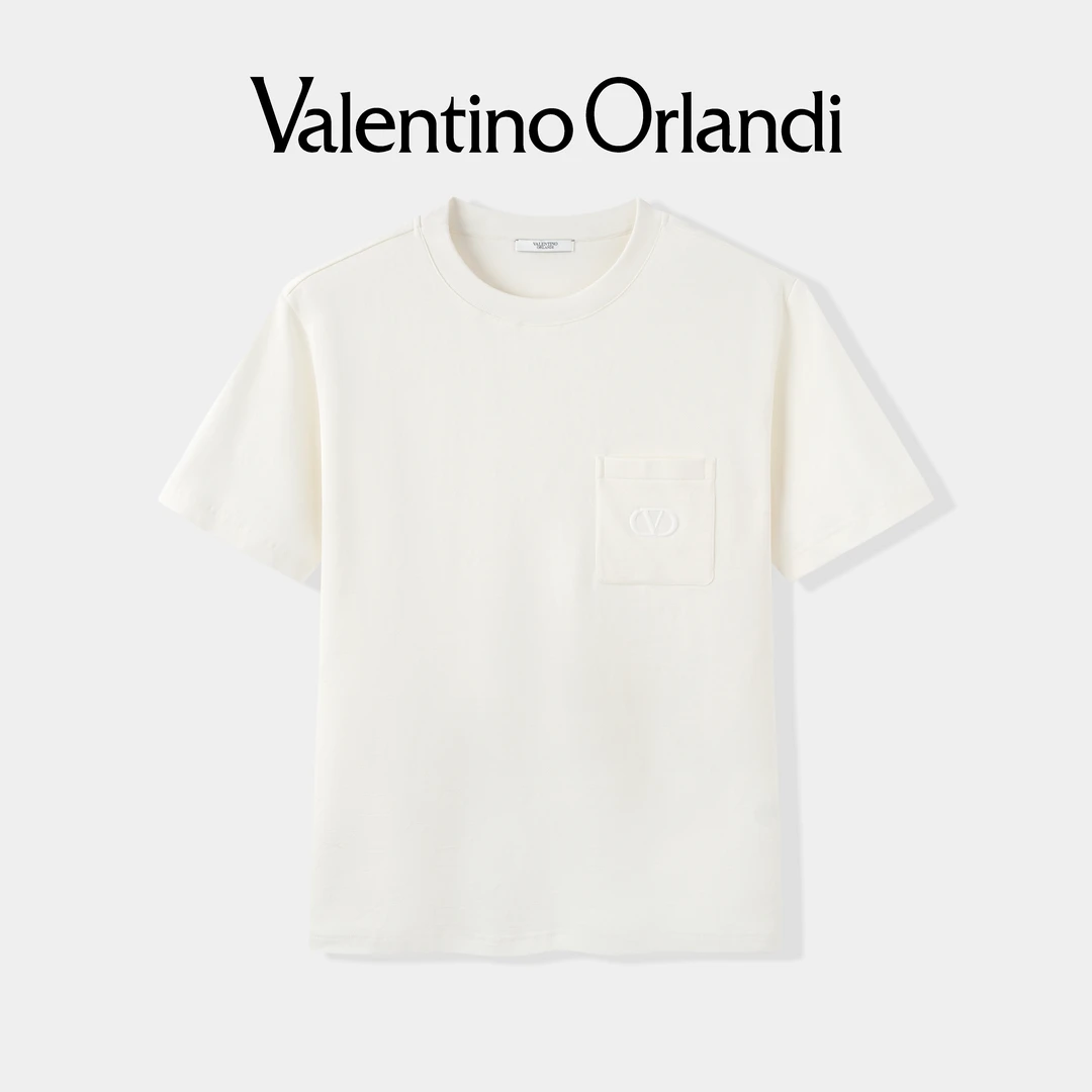 Valentino orlandi男士夏季时尚百搭胸口真口袋刺绣logo短袖T恤