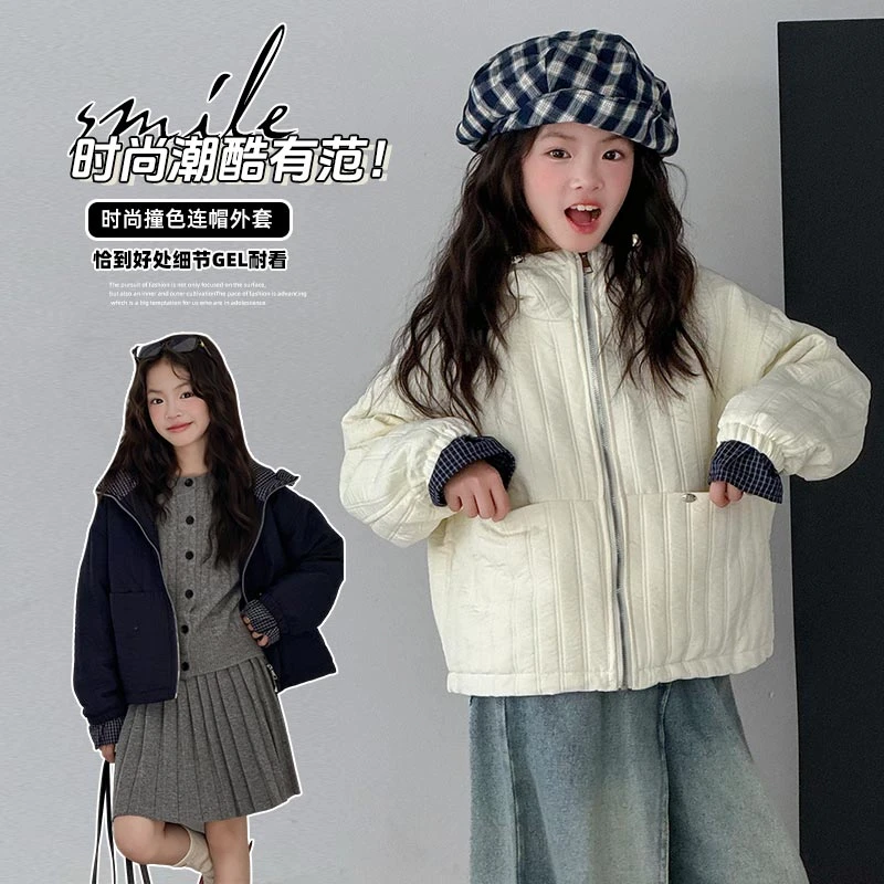 女童外套2025新款今年流行爆款时尚休闲洋气女孩白色夹棉潮流上衣