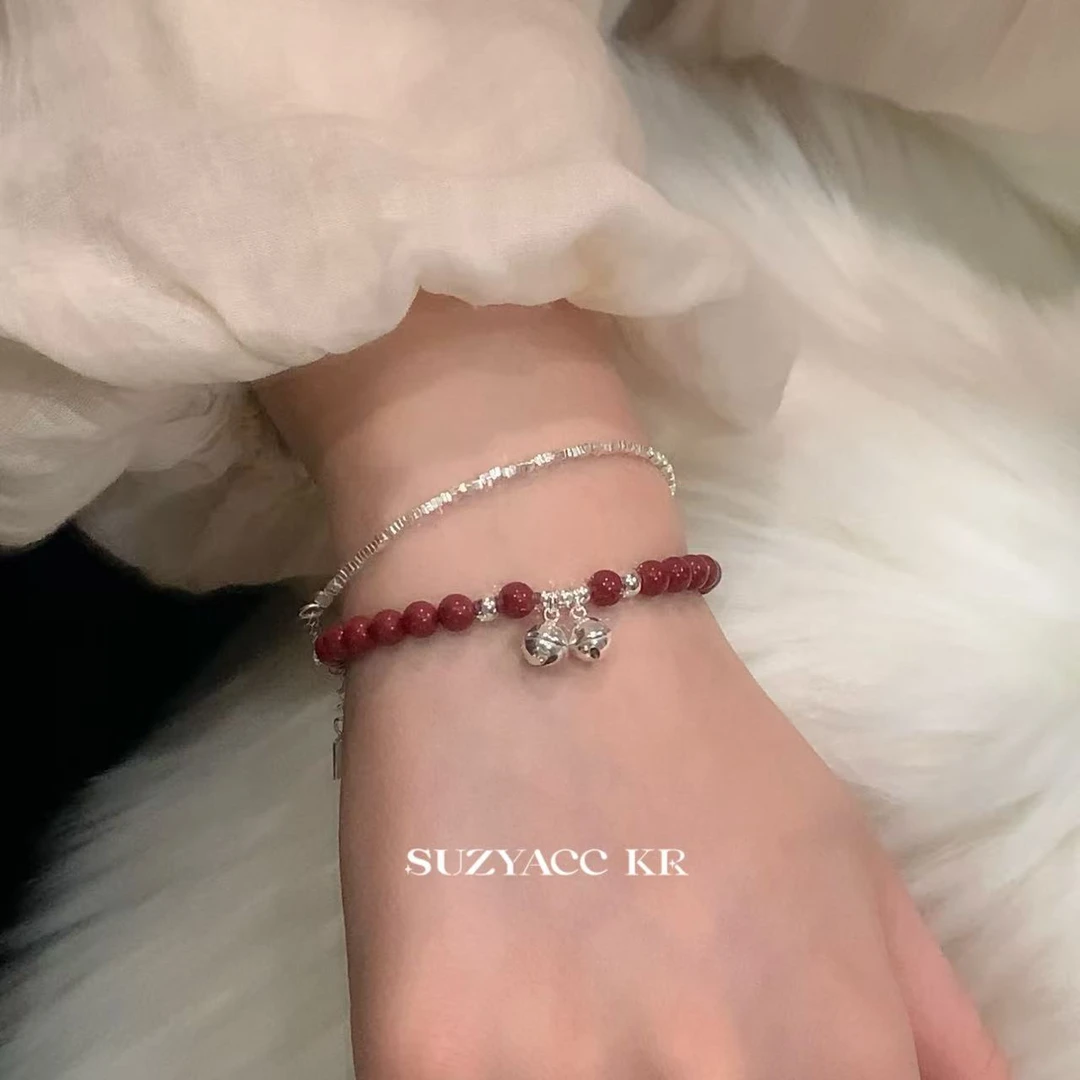 Suzyacc Kr 含辰砂工艺品925银【朱砂铃铛】手链手工气质编织DC0347
