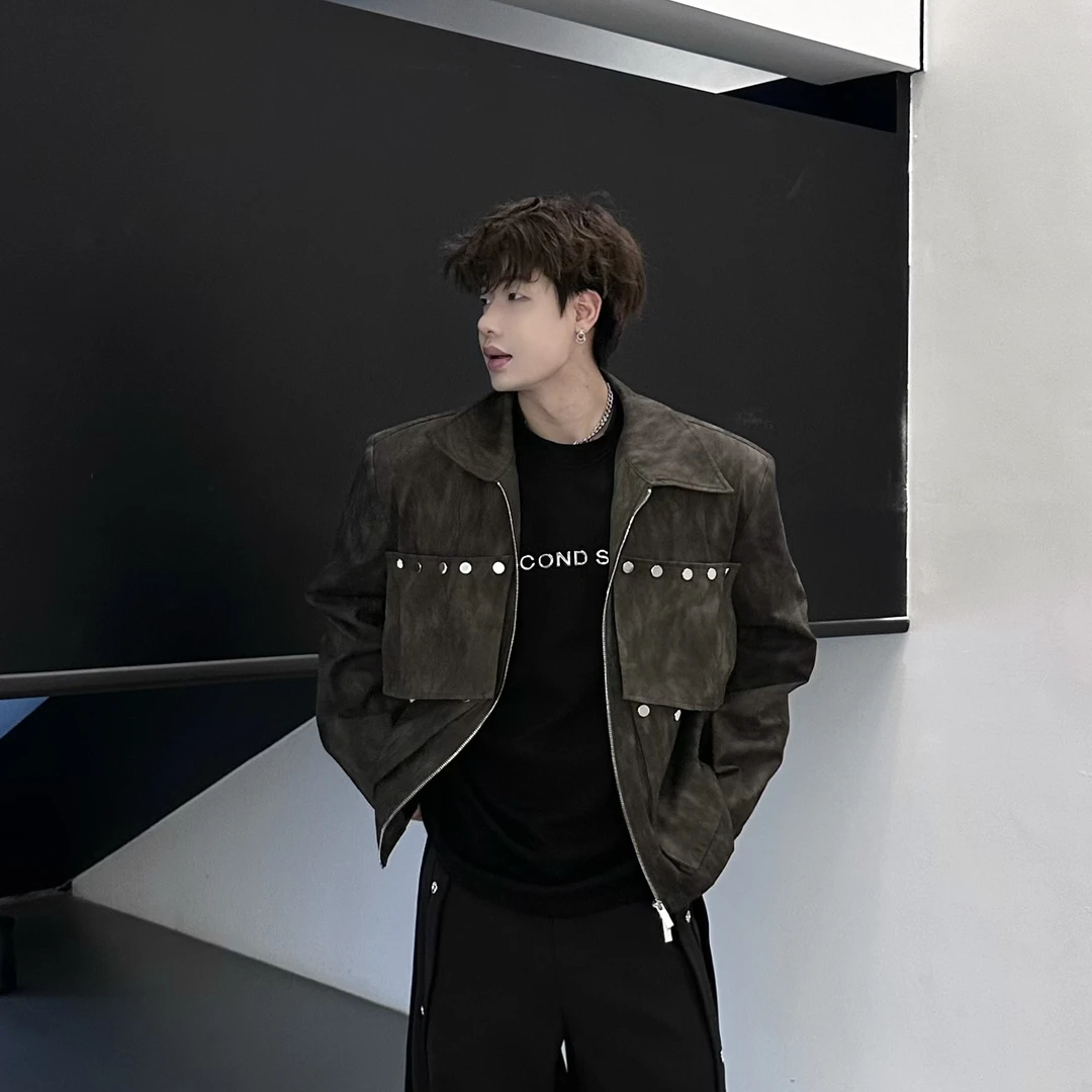 Between 小众设计春款波点渐变垫肩短款夹克金属解构设计感外套