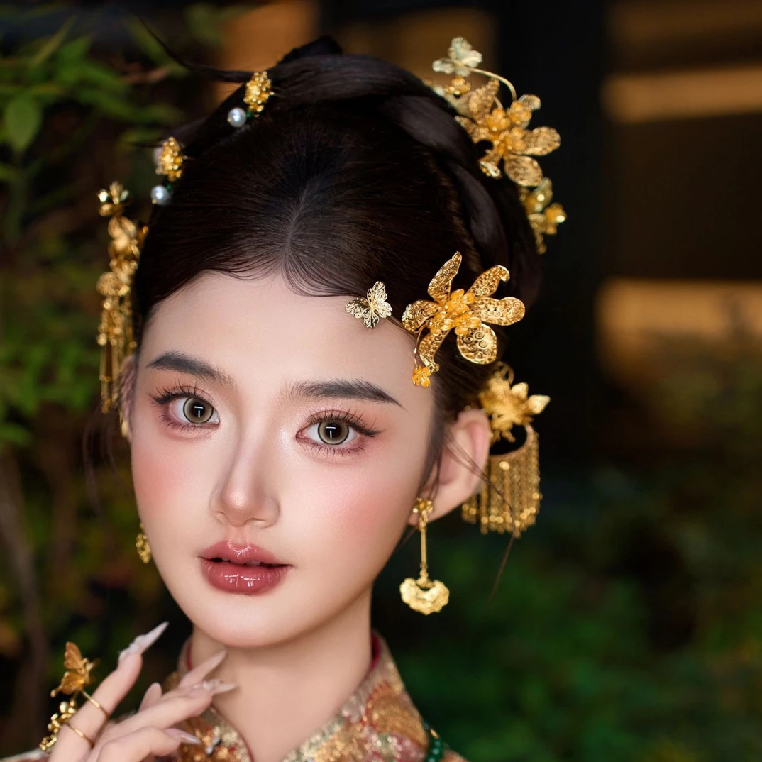 ete12866対簪金色花丝镂空精致百搭国风龙凤褂新娘结婚秀禾头饰