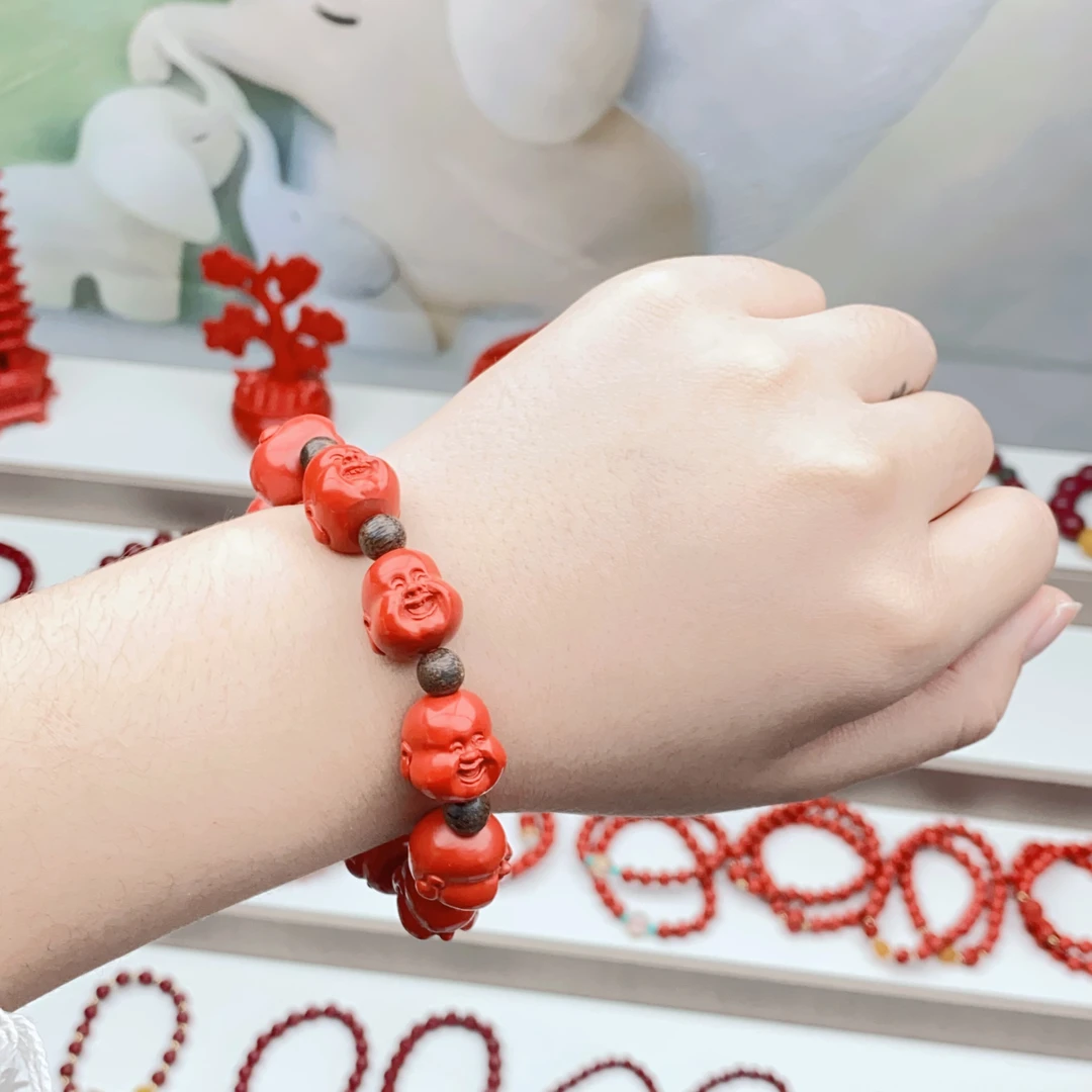 含辰砂工艺品含辰砂高含量红朱砂16mm满佛头手串