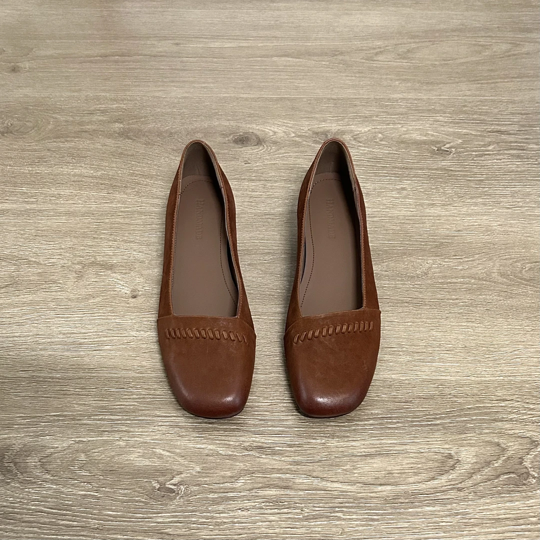 Dannyfrey简约气质中古风编织方头浅口时尚女百搭通勤粗跟女鞋子