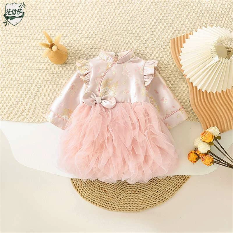 一周岁女童旗袍加绒连衣裙洋气时髦冬装宝宝生日公主礼服新年唐装