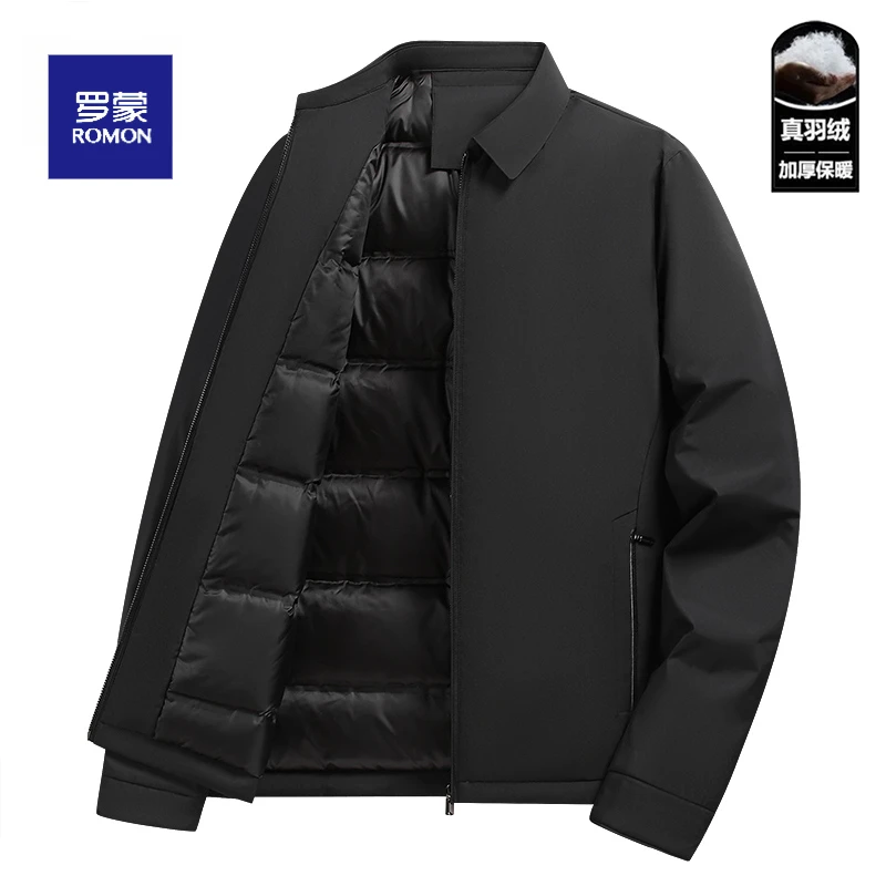罗蒙羽绒服男2024新款商务休闲保暖夹克加厚爸爸翻领外套