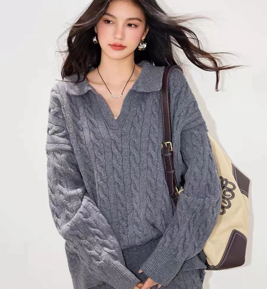 Y592秋冬polo领宽松软糯慵懒毛衣上衣洋气时髦针织衫女