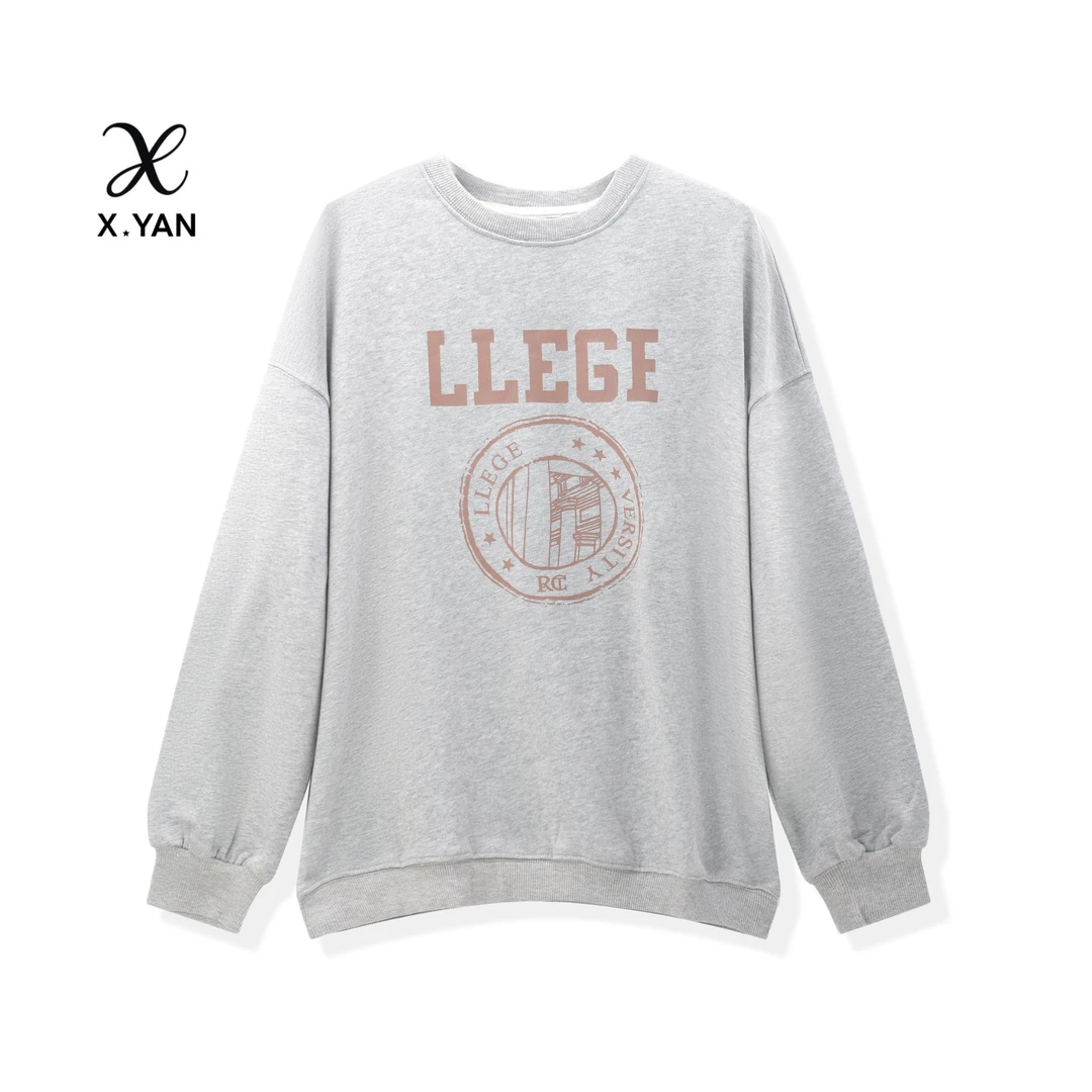 413欧洲站炭灰色印花卫衣女美式复古流行百搭套头上衣潮8106