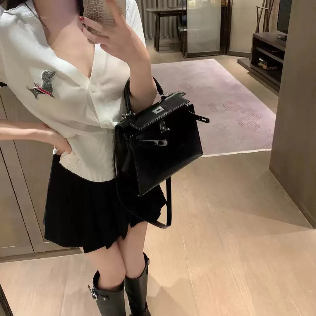 2025年夏季TB减龄学院狗狗刺绣四条杠V领短袖针织开衫女显瘦上衣