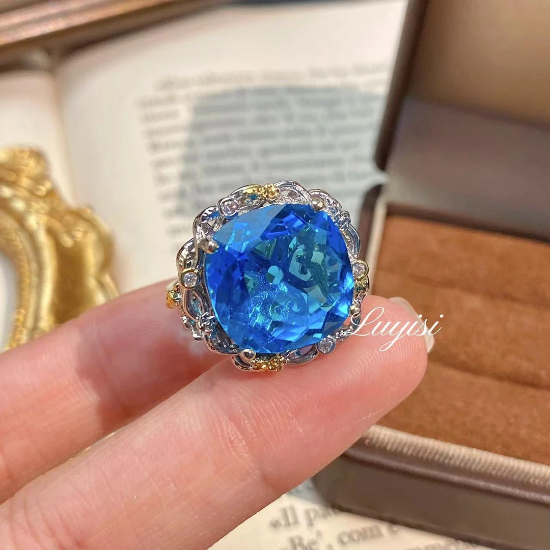 铜合金合成锆石戒指 蓝色活口戒指日韩欧美风复古宫廷风-7265-3
