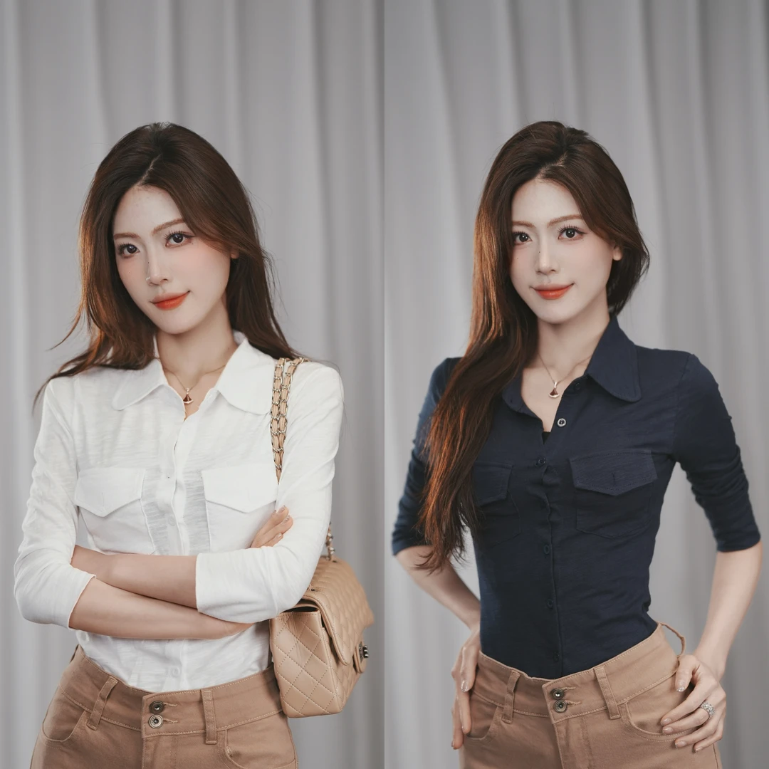 白色polo领八分袖衬衫女装春夏新款收腰修身显瘦气质衬衣小众上衣