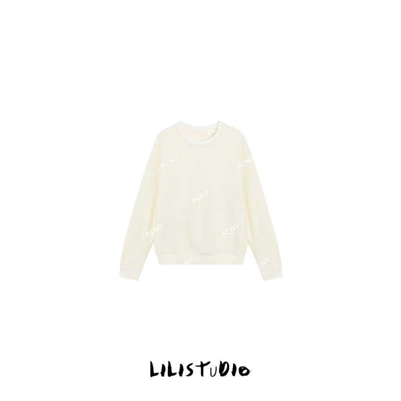 PCNY「万能公式」不理理冬季新款小众女装时尚宽松撞色休闲圆领卫衣