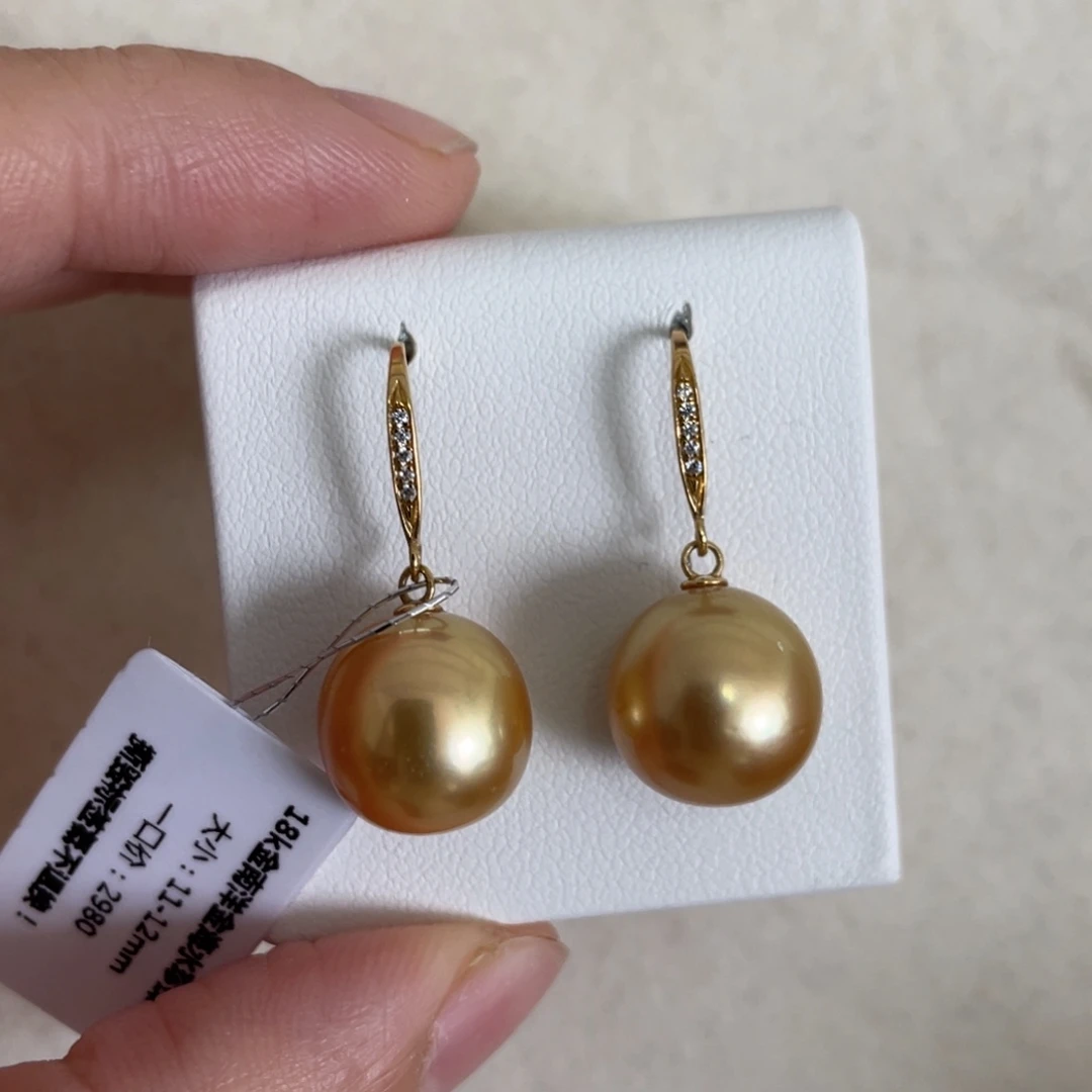 海水珍珠耳饰18K金镶嵌11-12mm