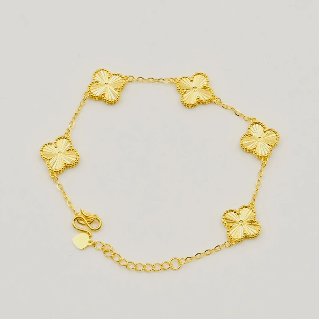赛菲尔万足®足金9999镭射四叶草五花黄金手链11.7mm送礼百搭经典
