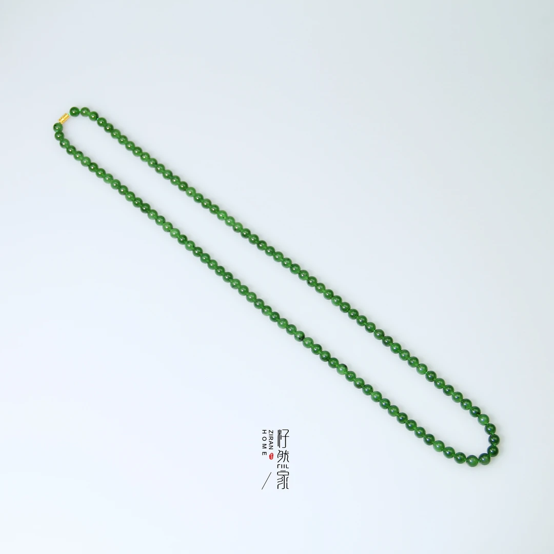 和田玉俄罗斯碧玉6mm108珠链碧玉圆珠多圈长链绿色百搭气质简约