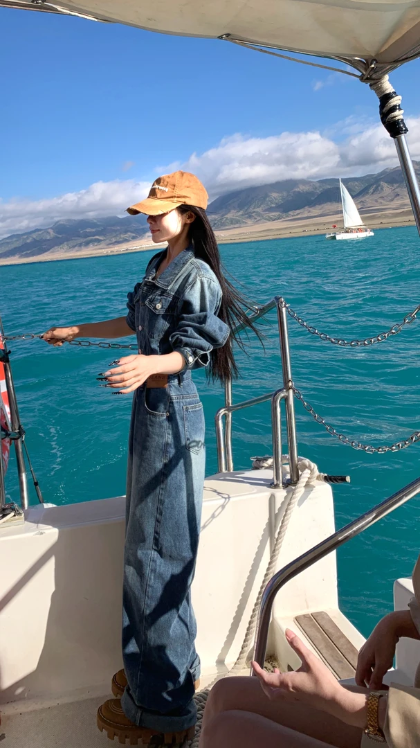 美式时髦水洗复古连体裤女2025秋季新款高腰显瘦长袖牛仔连体长裤