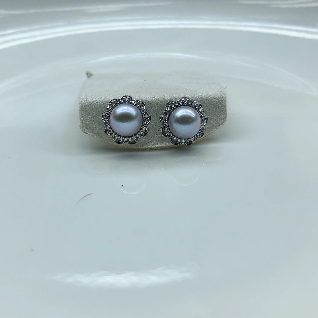 银S925镶嵌耳饰海水珍珠
